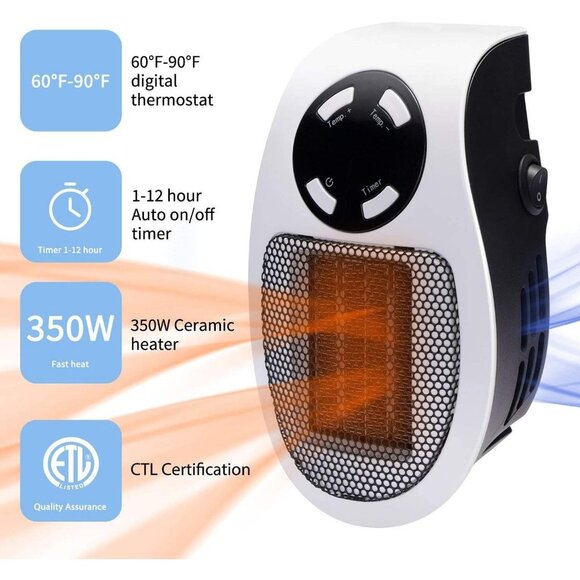 Wall Space Heater 350W Portable Electric Heater with Programmable Adjustable The - Picture 3 of 5